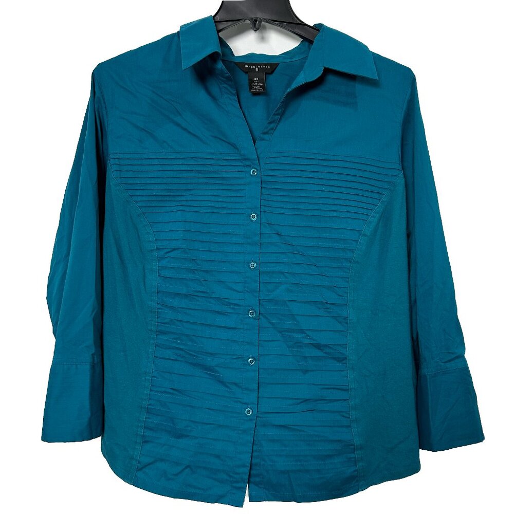 Teal Investments Button Down Top with Rushing 3X Womens Plus